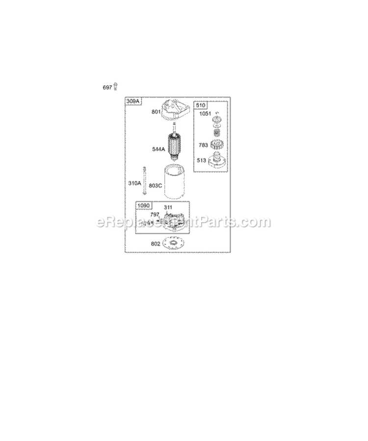 Electric Starter Diagram and Parts List for 462707-0100-E1  Briggs and Stratton Engine